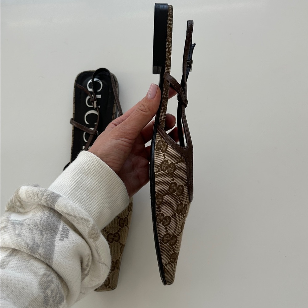Gucci Beige Monogram Slingback Flats - Picture 10 of 13